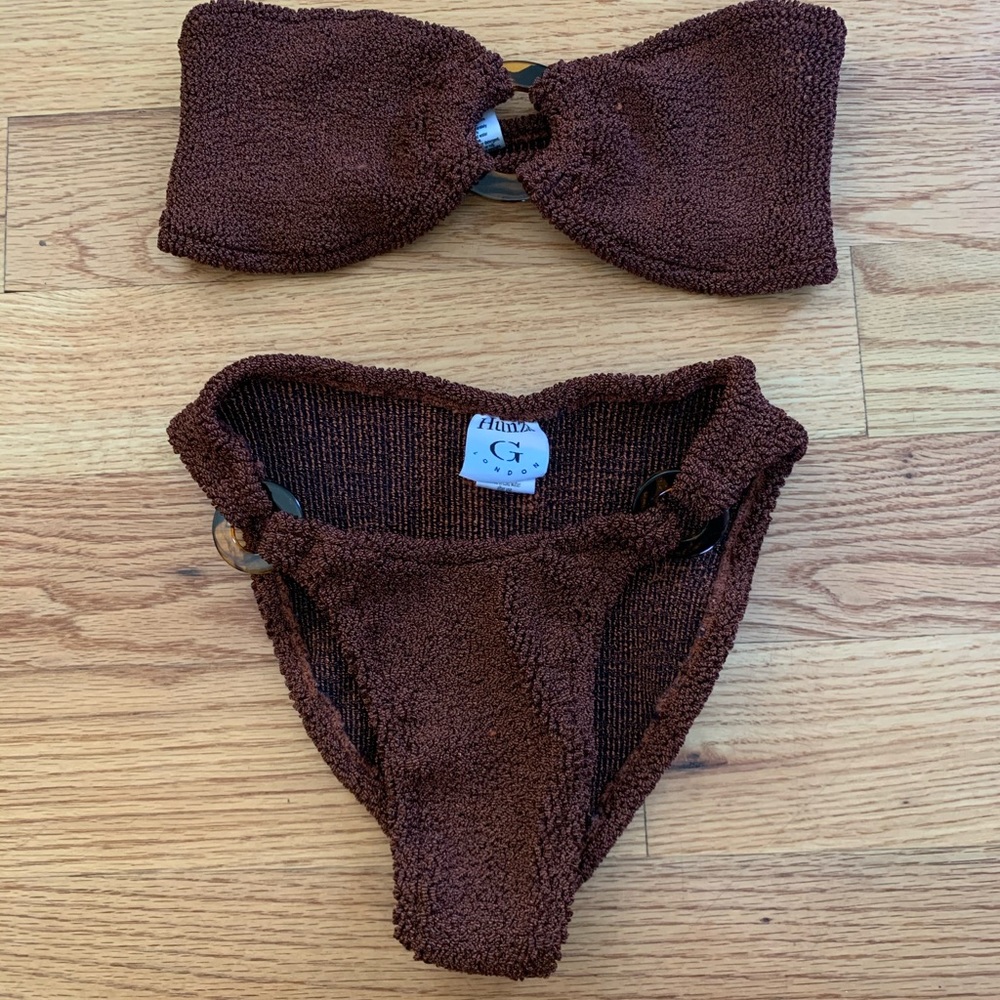 Hunza G Brown Gloria Seersucker Bandeau Bikini